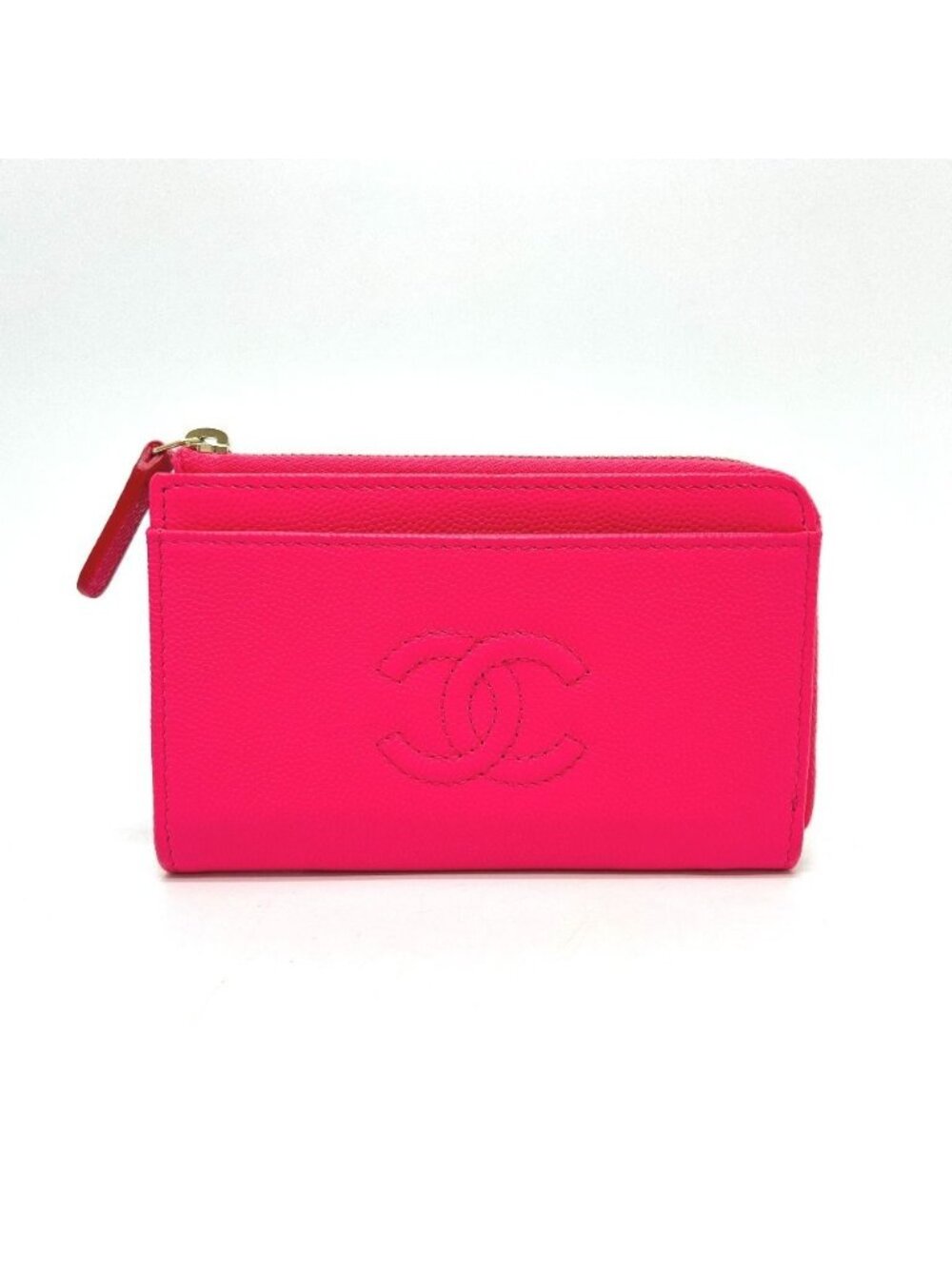 Chanel Coin Case Fragment Zip Compact Wallet Caviar Leather Pink